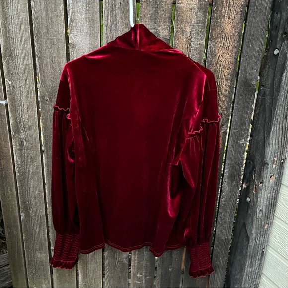 Scarlet Darkness Red Velvet Victorian Lantern Sleeve Button Down Blouse Sz 2XL - Picture 2 of 11